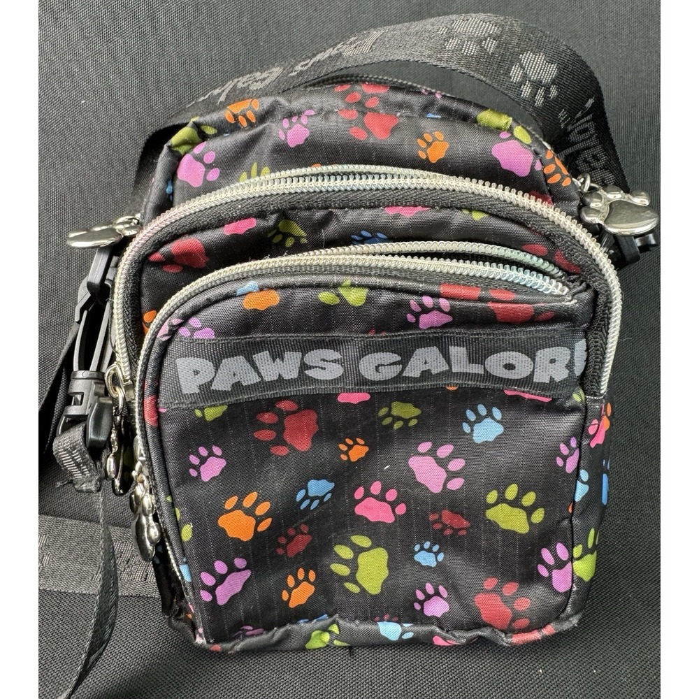 Paws Galore Branded Crossbody Dog Walking Bag Colorful Paw Prints Adjustable